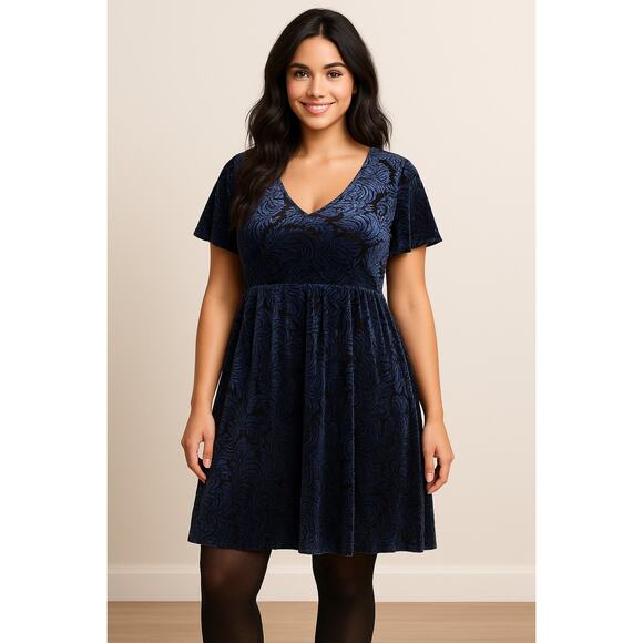 Torrid Blue Floral Velvet Burnout Dress - Size 4X - Picture 1 of 16